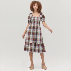 NWT Hill House The Louisa Nap Dress in Multi Tartan Brushed Cotton